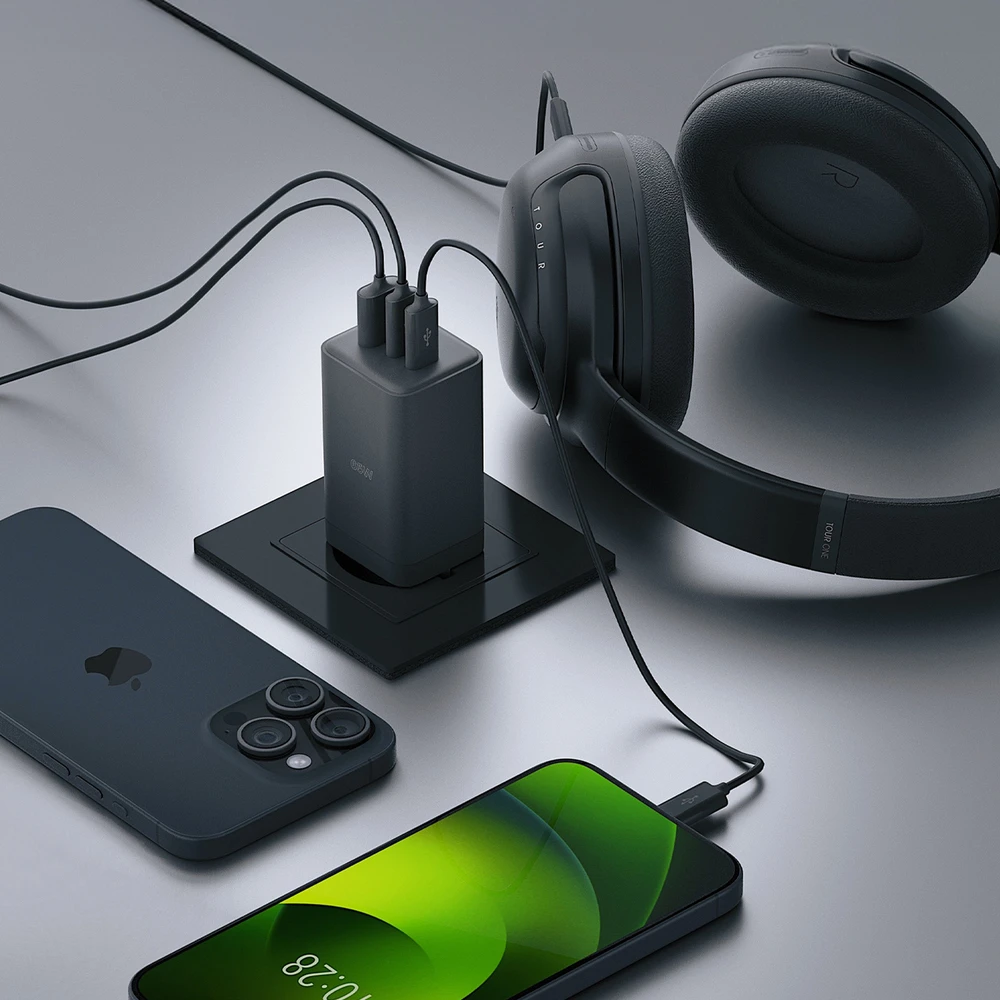 Allity Sp. su o.o. Allity sieninis įkroviklis GaN PD QC ATC-01-65WACC 2x USB-C 1x USB-A 65W juodas