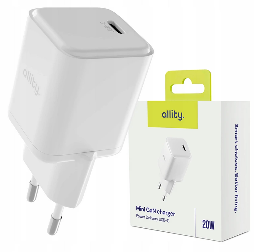 "Allity" sieninis įkroviklis GaN PD QC ATC-01-20WC 1x USB-C 20W baltas