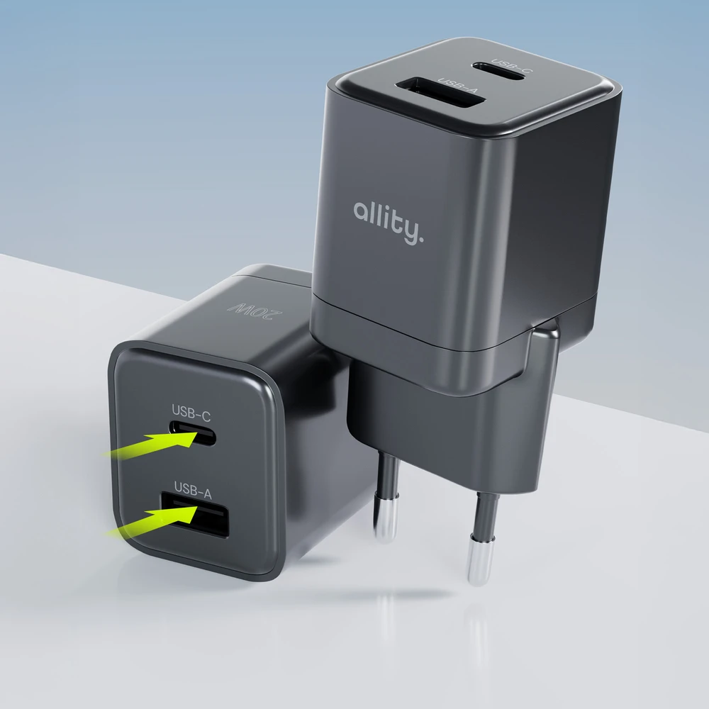 Allity Sp. su o.o. Allity sieninis įkroviklis GaN PD QC ATC-01-30WAC 1x USB-C 1x USB-A 30W juodas