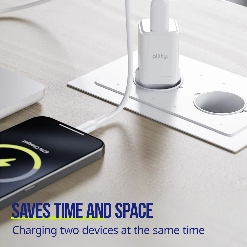 "Allity" sieninis įkroviklis GaN PD QC ATC-01-30WAC 1x USB-C 1x USB-A 30W baltas