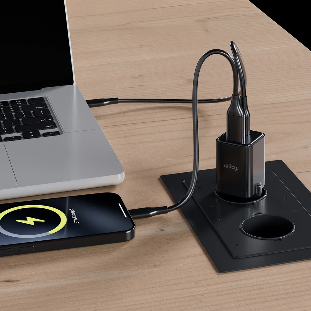Allity Sp. su o.o. Allity sieninis įkroviklis GaN PD QC ATC-01-30WAC 1x USB-C 1x USB-A 30W juodas