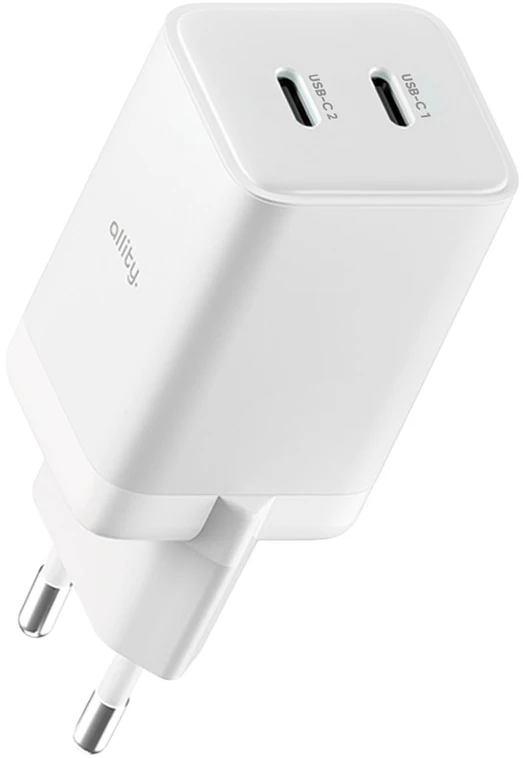 "Allity" sieninis įkroviklis GaN PD QC ATC-01-45WCC 2x USB-C 45W baltas