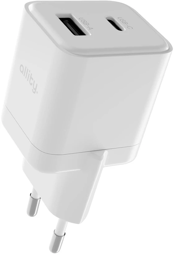 "Allity" sieninis įkroviklis GaN PD QC ATC-01-20WACr 1x USB-C 1x USB-A 20W baltas