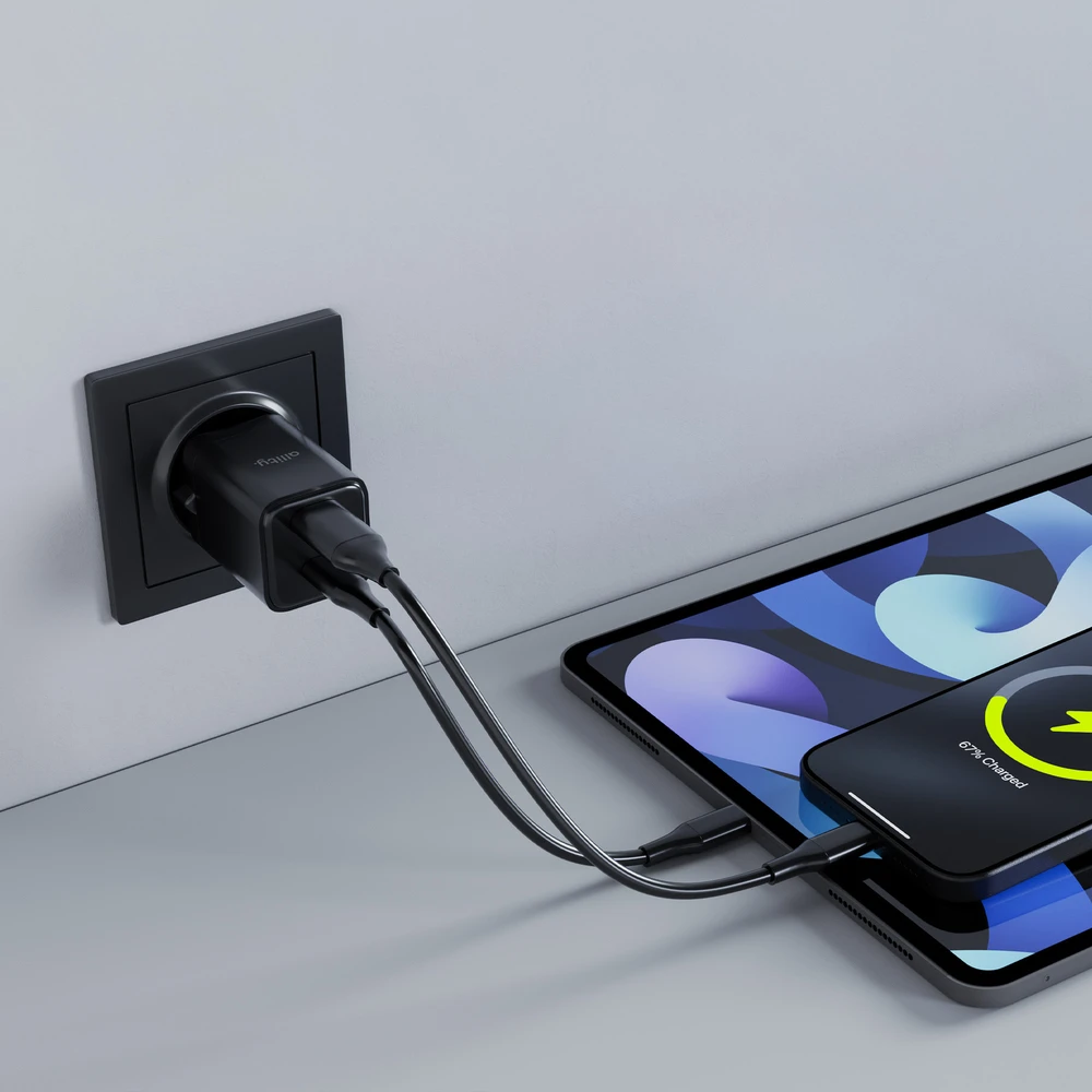 Allity Sp. su o.o. Allity sieninis įkroviklis GaN PD QC ATC-01-30WAC 1x USB-C 1x USB-A 30W juodas