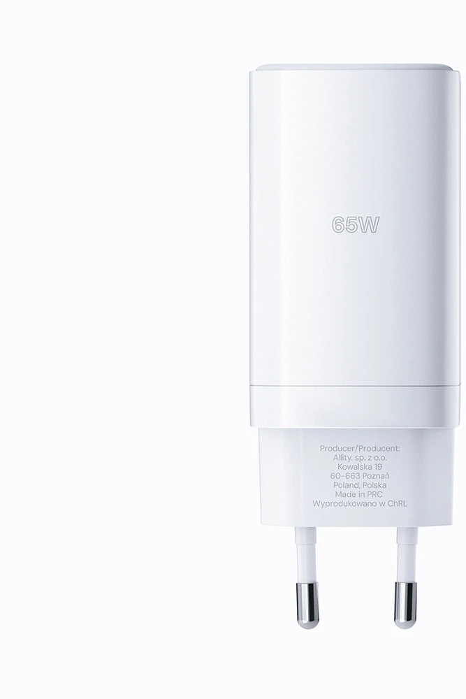 "Allity" sieninis įkroviklis GaN PD QC ATC-01-65WACC 2x USB-C 1x USB-A 65W baltas