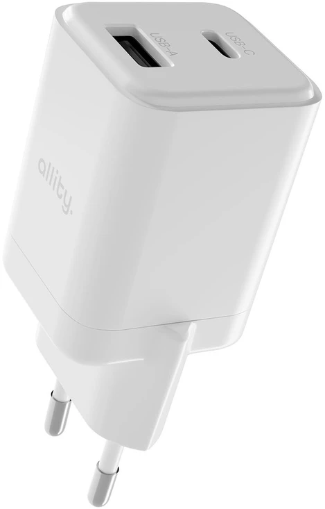 "Allity" sieninis įkroviklis GaN PD QC ATC-01-30WAC 1x USB-C 1x USB-A 30W baltas