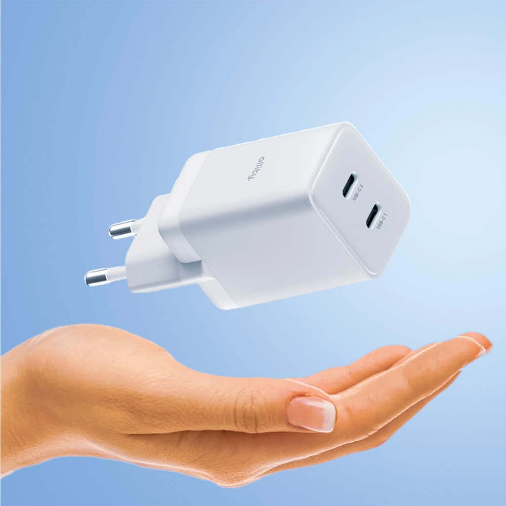 "Allity" sieninis įkroviklis GaN PD QC ATC-01-45WCC 2x USB-C 45W baltas