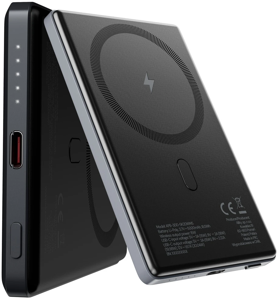 „Allity Sp. su o.o.“ „Allity“ belaidė išorinė baterija APB-300 PD QC 20W 5000 mAh magnetinė pilka