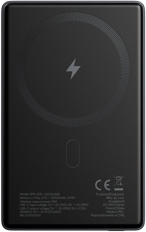 „Allity Sp. su o.o.“ „Allity“ belaidė išorinė baterija APB-300 PD QC 20W 10000 mAh magnetinė pilka