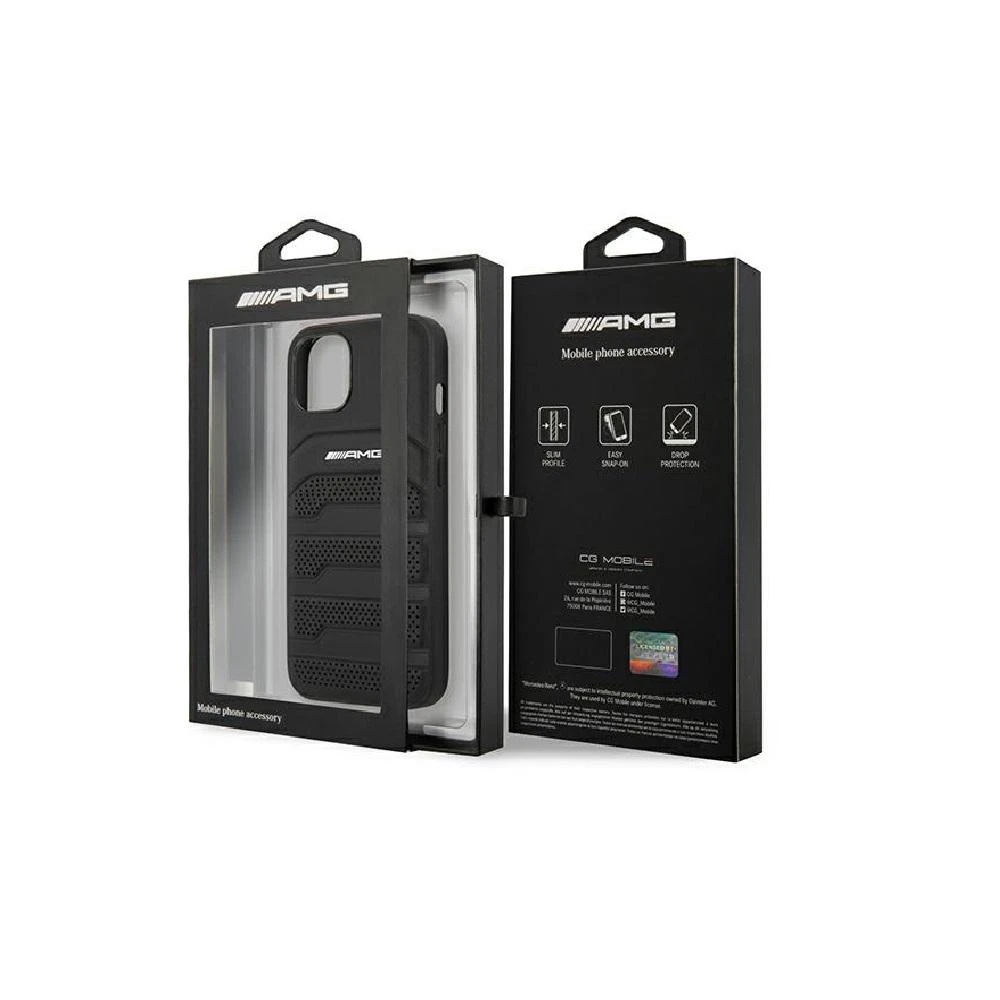 Mercedes AMG AMHCP13SGSEBK Apple iPhone 13 mini 5,4″ juodos spalvos kietas dėklas Leather Debossed Lines