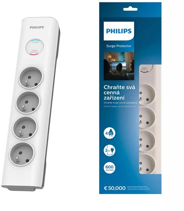 „Philips“ viršįtampių apsauga, 4 lizdai, 2 m, balta, 16a, spn7040wa/60