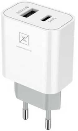 Maxximus Tinklo įkroviklis MX ALFA 20W PD+QC, USB-A+C baltas TTT