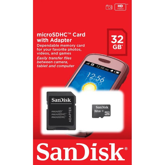 Atminties kortelė SanDisk Micro SDHC 32GB + SD adapteriai; EAN: 619659066918