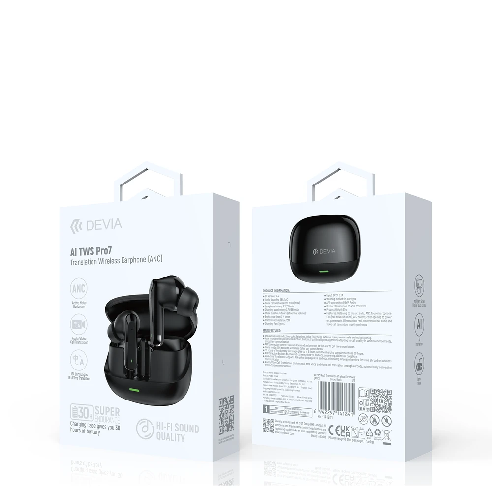 Blackview Devia AI TWS PRO 7 belaidės Bluetooth ausinės BT 5.4 juodos