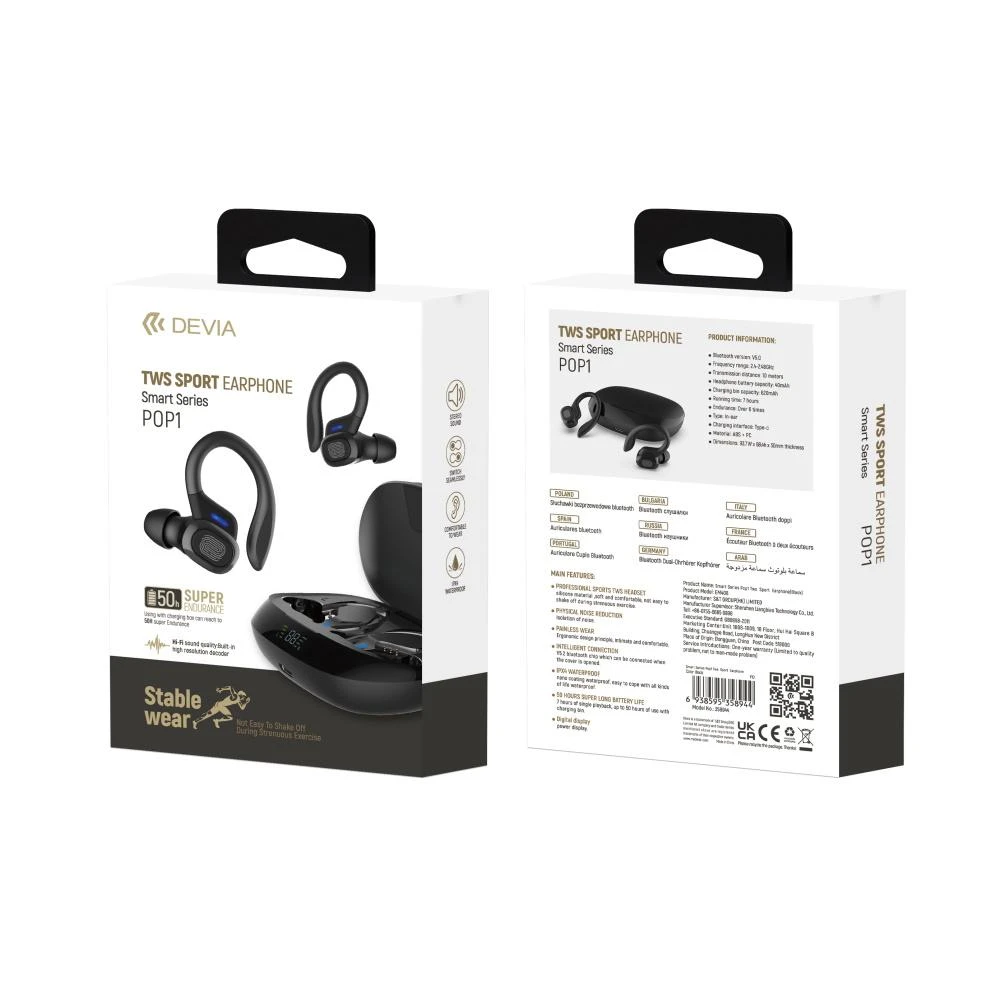 Devia Bluetooth ausinės TWS Pro 1 juodos su ANC