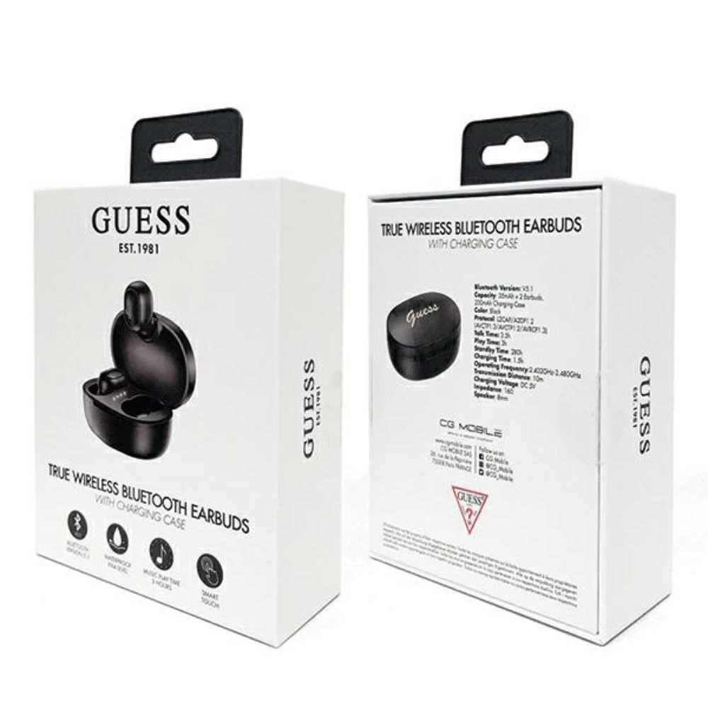 GUESS belaidės ausinės bluetooth TWS + docking station GUTWST30BK juodas