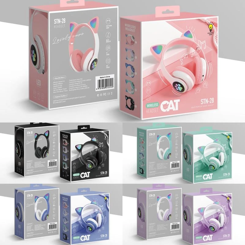 Ausinės vaikams BLUETOOTH LED / KOCIE USZY, Juodas / JUODA