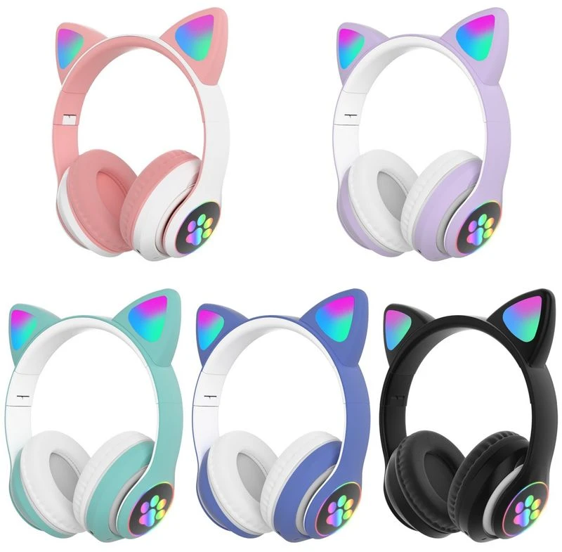 Ausinės vaikams BLUETOOTH LED / KOCIE USZY, Juodas / JUODA