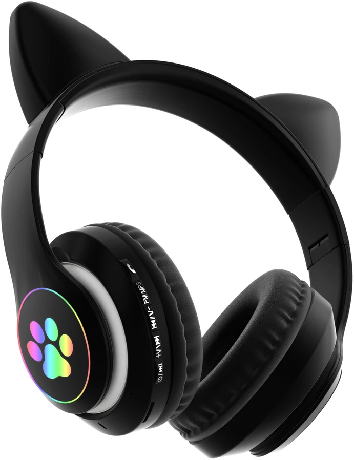Ausinės vaikams BLUETOOTH LED / KOCIE USZY, Juodas / JUODA