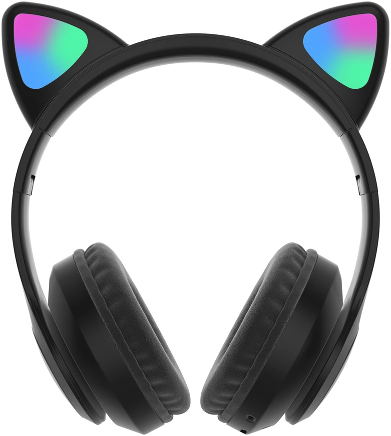 Ausinės vaikams BLUETOOTH LED / KOCIE USZY, Juodas / JUODA
