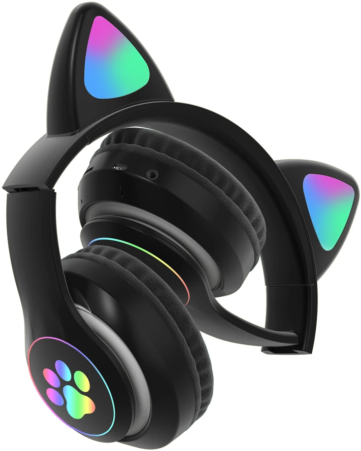 Ausinės vaikams BLUETOOTH LED / KOCIE USZY, Juodas / JUODA