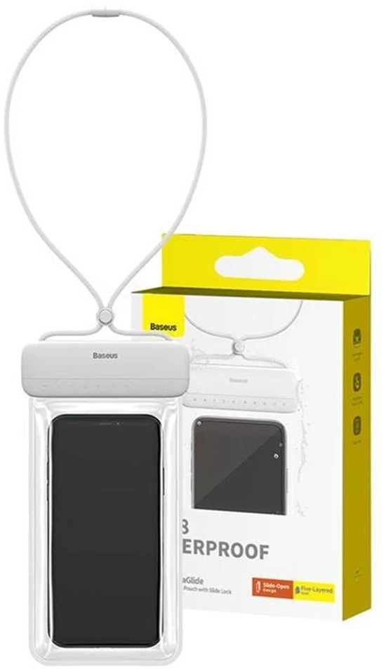 Vandeniui atsparus telefono dėklas Baseus AquaGlide (baltas)