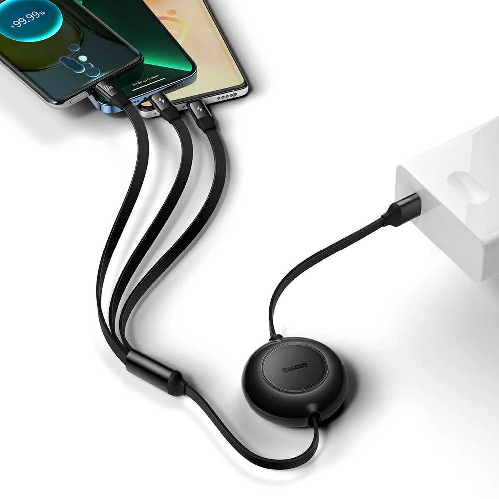Baseus Bright Mirror 3 USB 3-in-1 kabelis skirtas micro USB USB-C Lightning 66W 2A 1,1m – Juodas