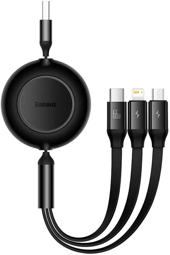 Baseus Bright Mirror 3 USB 3-in-1 kabelis skirtas micro USB USB-C Lightning 66W 2A 1,1m – Juodas