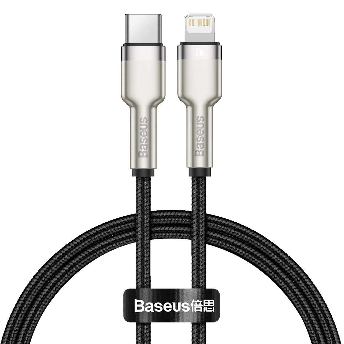 Baseus Cafule Metalinis duomenų kabelis USB Type C/ Lightning - 20W Maitinimas 0.25m, Juodas (Juodas)