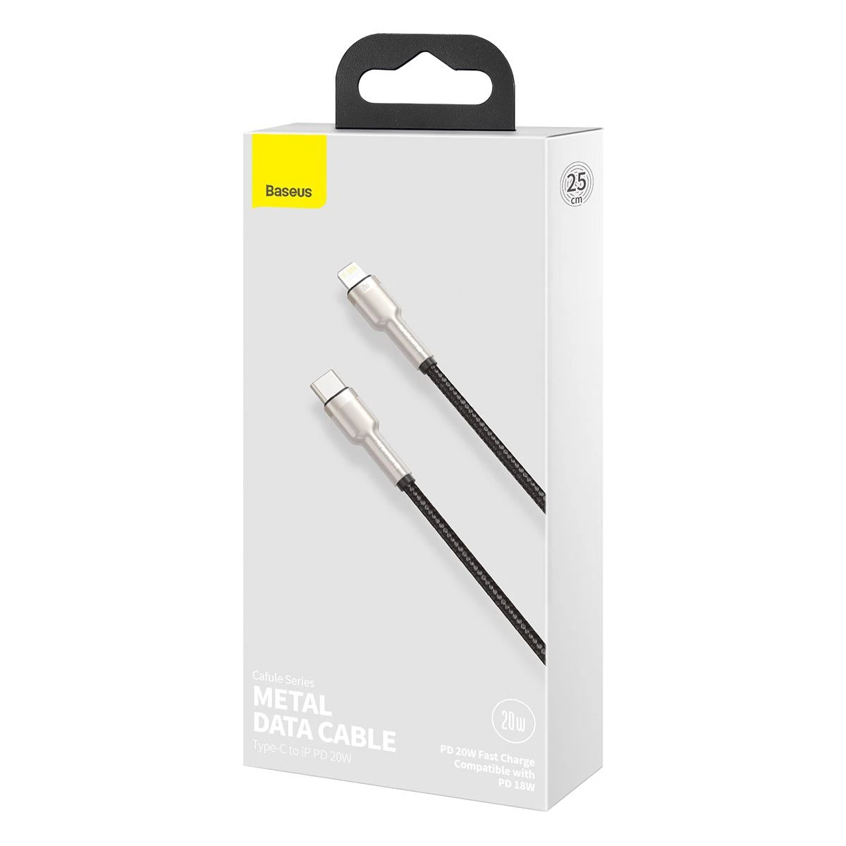 Baseus Cafule Metalinis duomenų kabelis USB Type C/ Lightning - 20W Maitinimas 0.25m, Juodas (Juodas)
