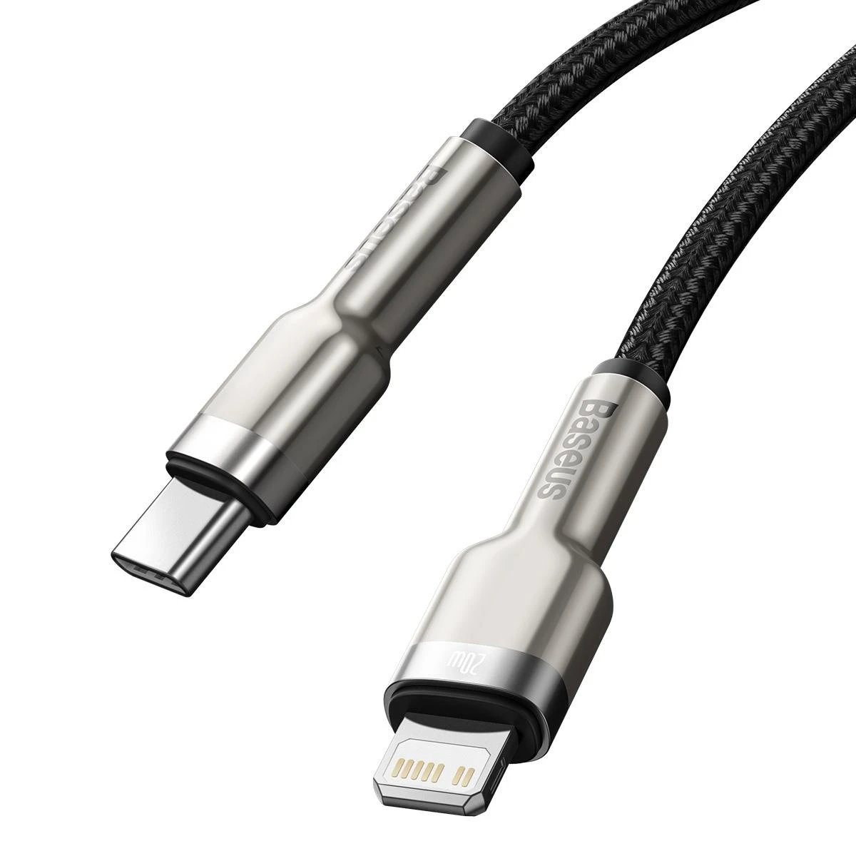 Baseus Cafule Metalinis duomenų kabelis USB Type C/ Lightning - 20W Maitinimas 0.25m, Juodas (Juodas)