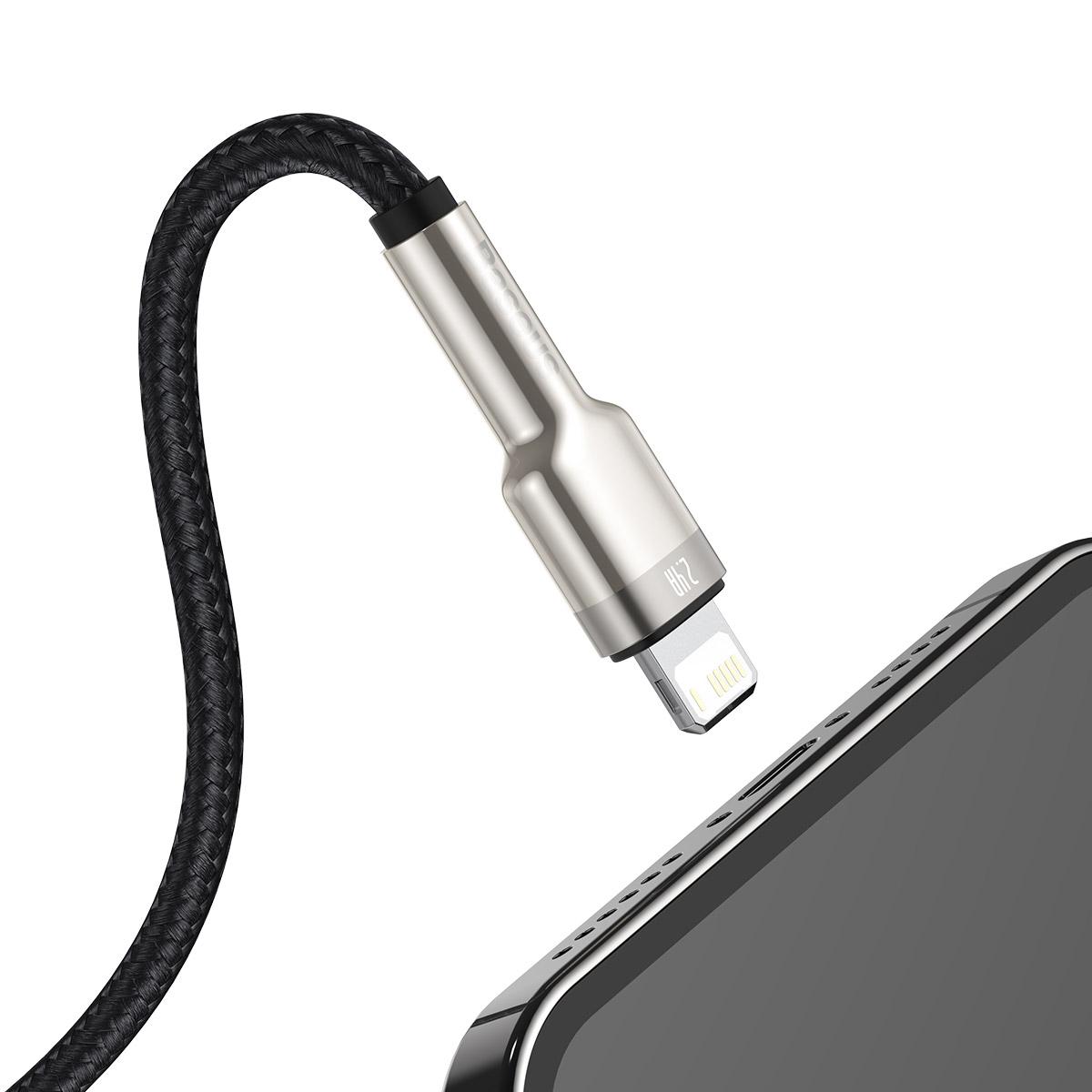 Baseus Cafule USB - Lightning kabelis 2.4A 0.25m - Juodas