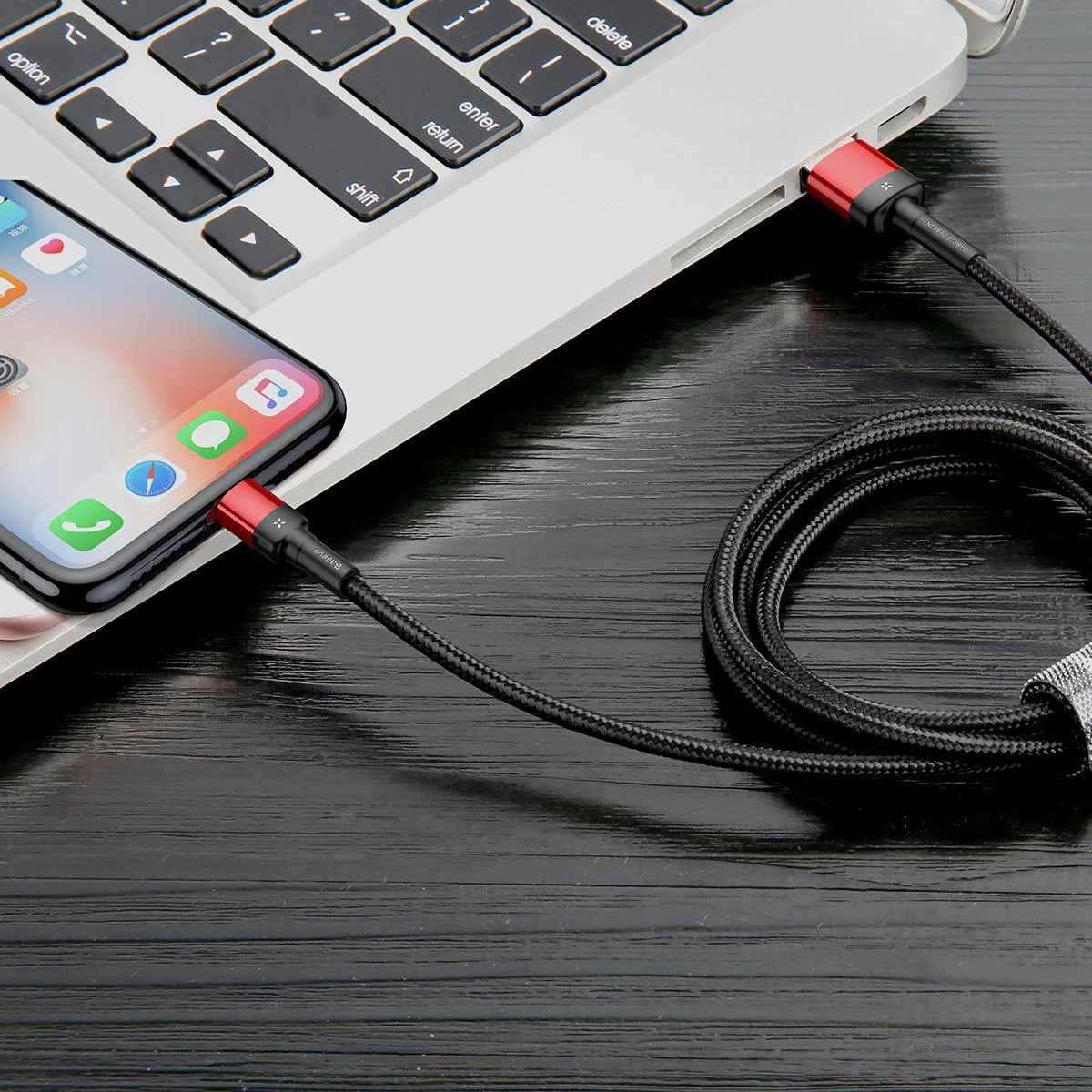Baseus Cafule PD2.0 100W blykstė įkrovimo USB-C kabelis 20V 5A 2m - Raudonas / Juodas