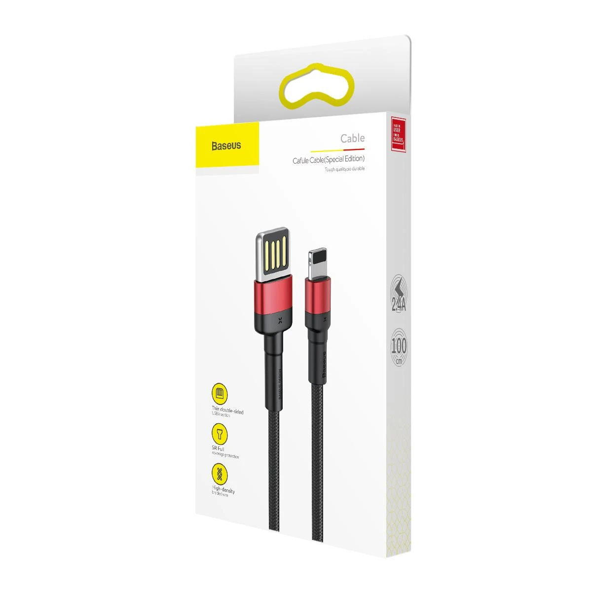 Baseus Cafule PD2.0 100W blykstė įkrovimo USB-C kabelis 20V 5A 2m - Raudonas / Juodas