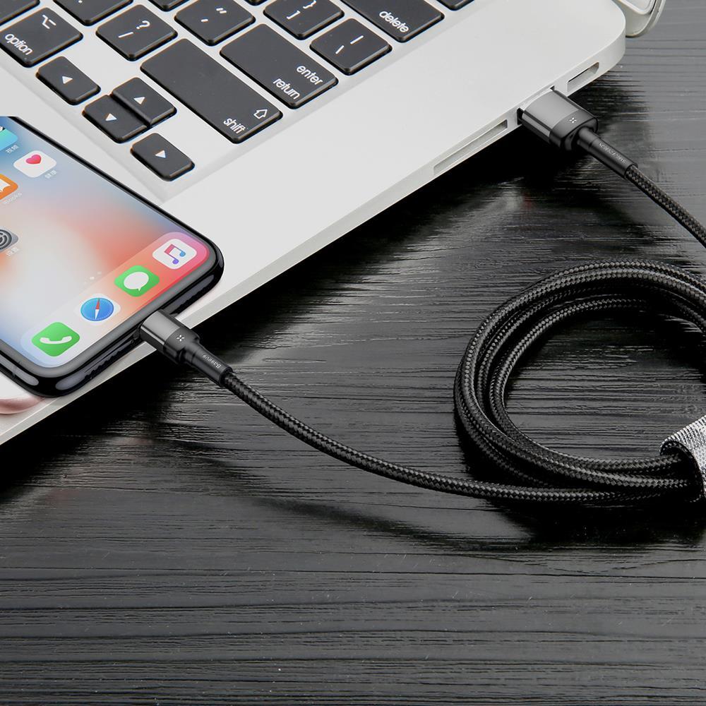 Baseus Cafule dvipusis USB Lightning kabelis 2.4A 1m - Pilkas / Juodas