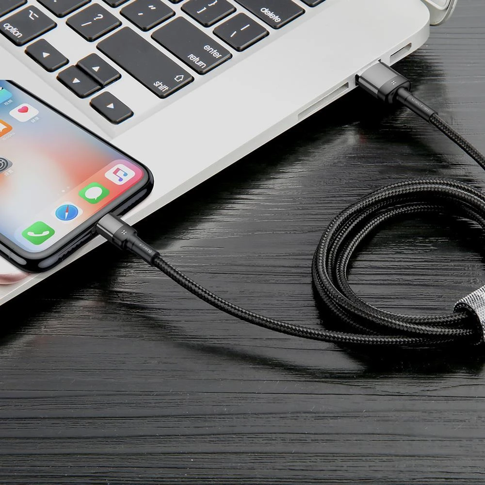Baseus Cafule dvipusis USB Lightning kabelis 1.5A 2m - Pilkas / Juodas