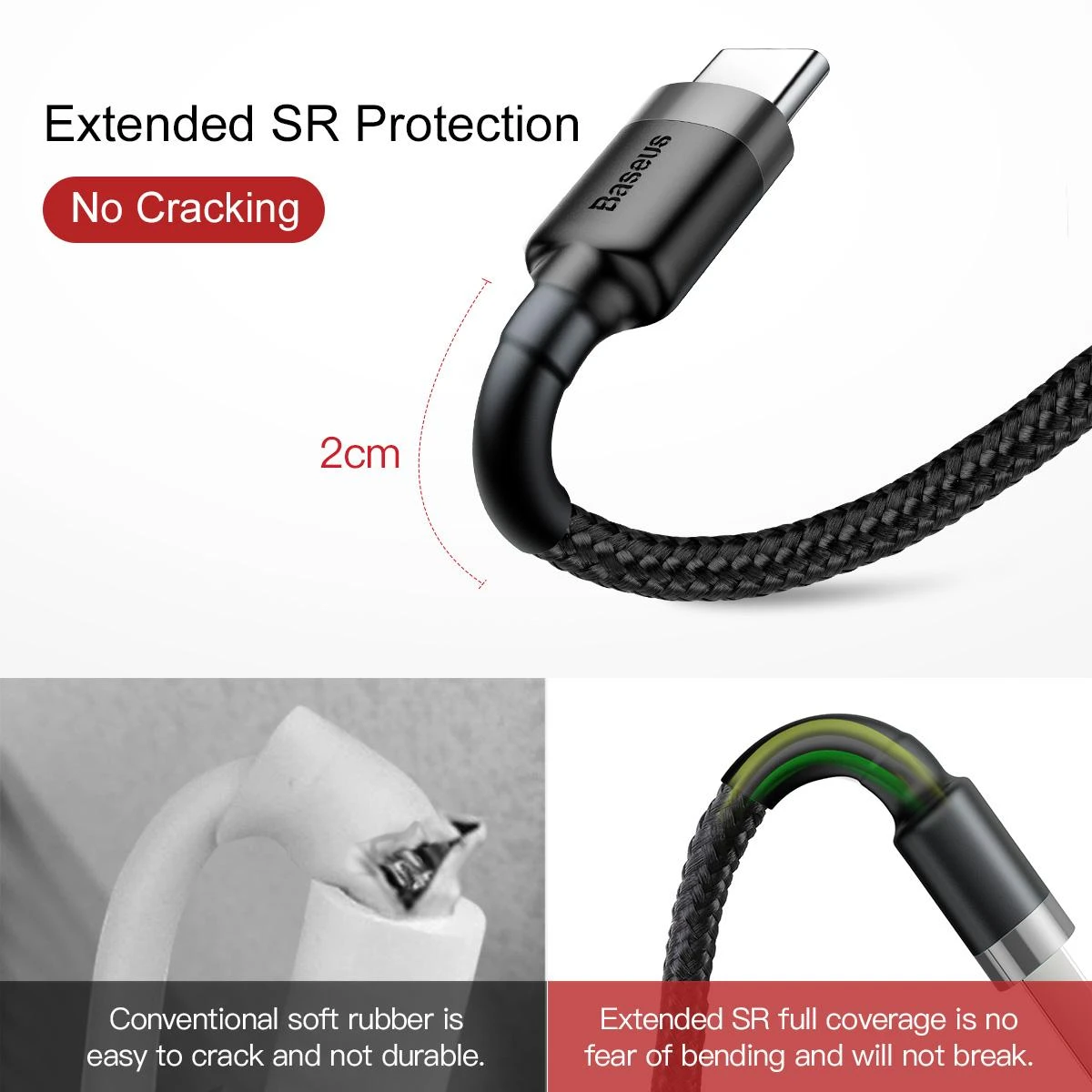 Baseus Cafule kabelis USB-C 3A 0.5m - Pilkas / Juodas