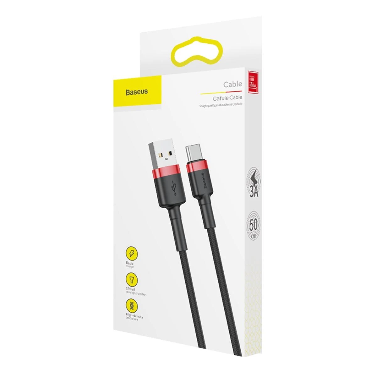 Baseus Cafule kabelis USB-C 3A 0.5m - Juodas / Raudonas