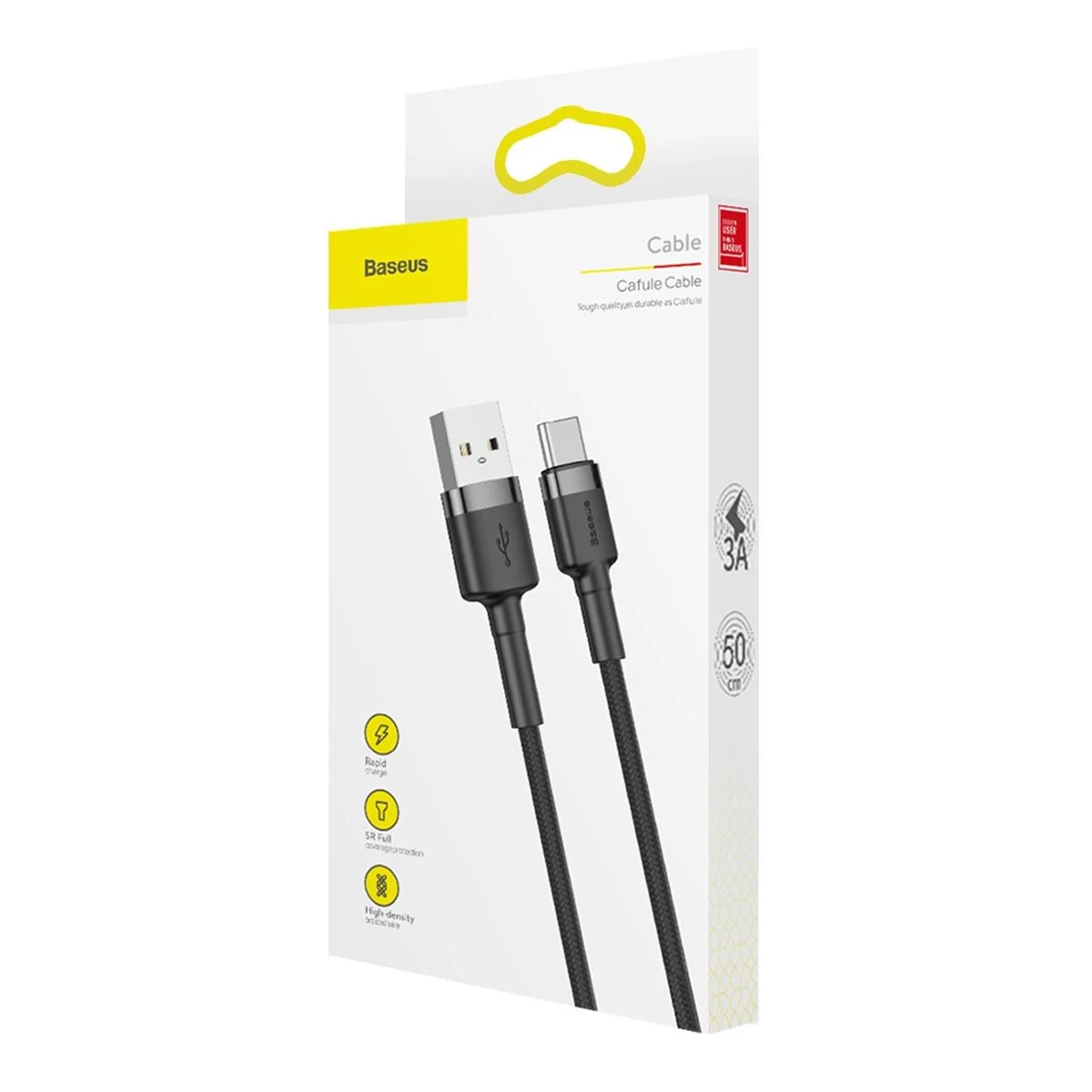 Baseus Cafule kabelis USB-C 3A 0.5m - Pilkas / Juodas