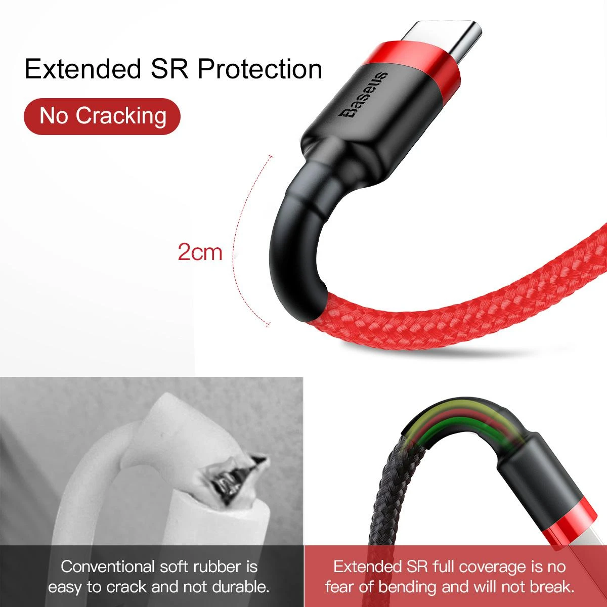 Baseus Cafule kabelis USB-C 3A 1m - Raudonas