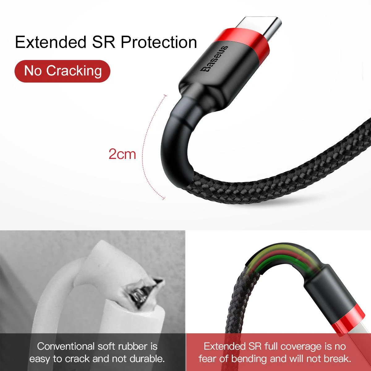 Kabelis Baseus USB2.0 A kištukas - USB C kištukas 1 m, QC3.0 su nailoniniu šarvu , raudonas/juodas