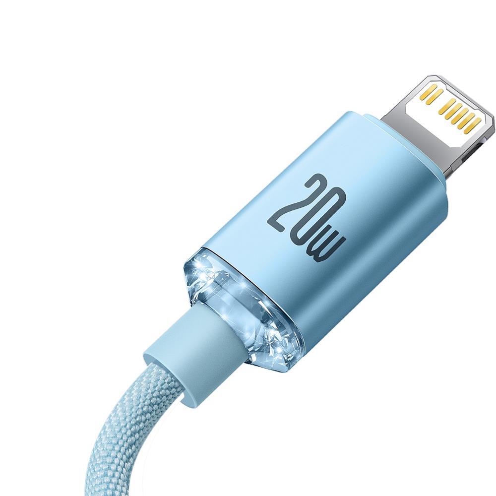 USB-C laidas prie „iP Baseus Crystal Shine“, 20W, 2m (mėlyna)