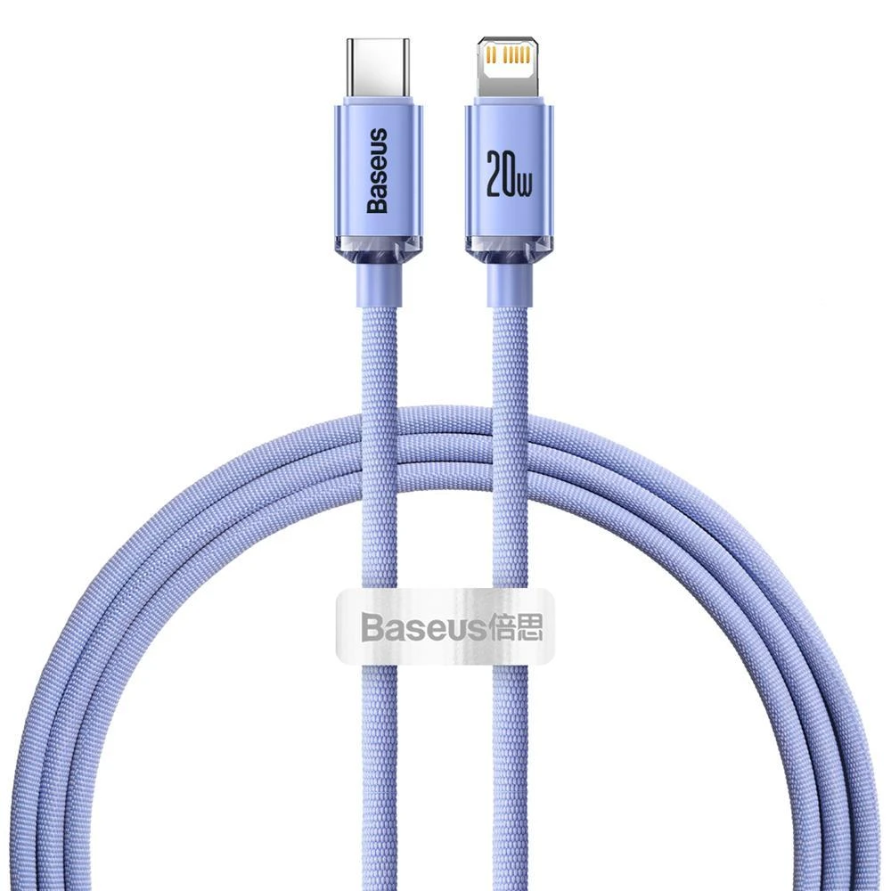 Baseus Crystal Shine USB-C – Lightning laidas 20W PD 1.2m – Violetinis