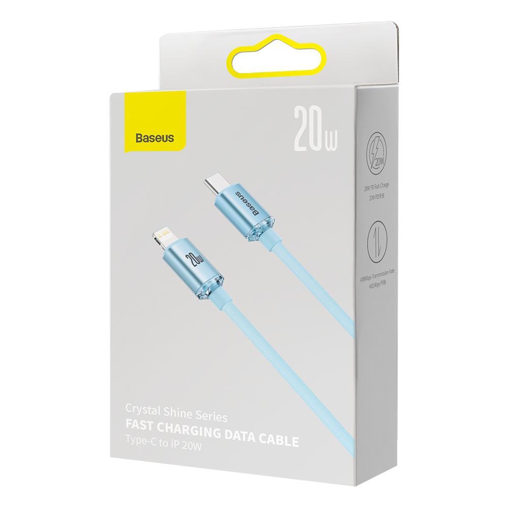 USB-C laidas prie „iP Baseus Crystal Shine“, 20W, 2m (mėlyna)