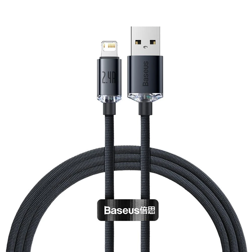 Baseus Crystal Shine laidas USB - Lightning 2.4A 1.2m - Juodas