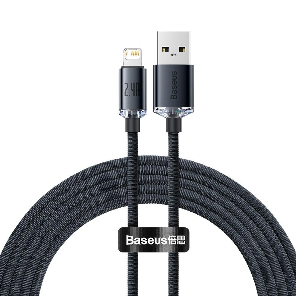 Baseus Crystal Shine kabelis USB į Lightning, 2.4A, 2m juodos spalvos