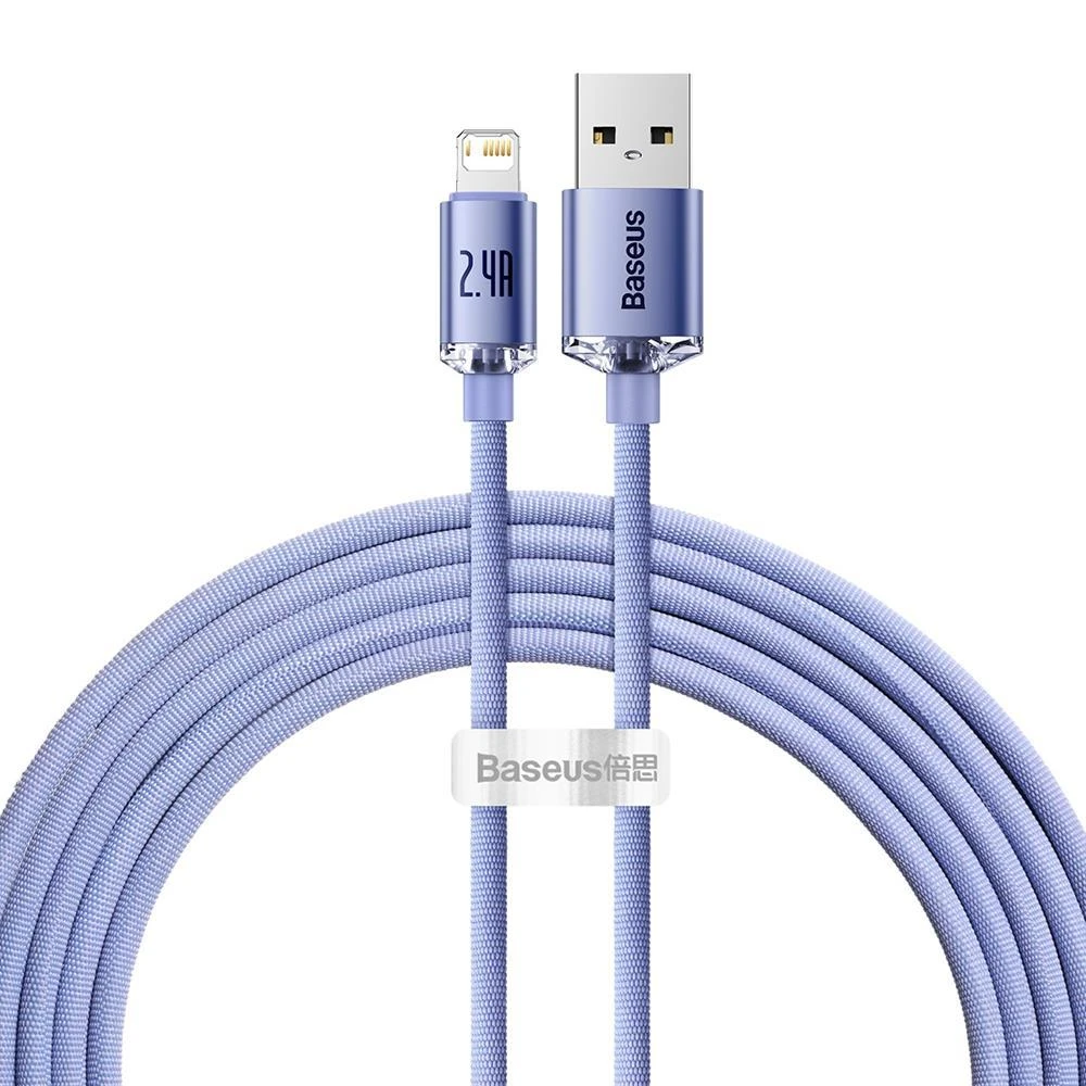 Baseus Crystal Shine kabelis USB - Lightning 2.4A 2m - Violetinis