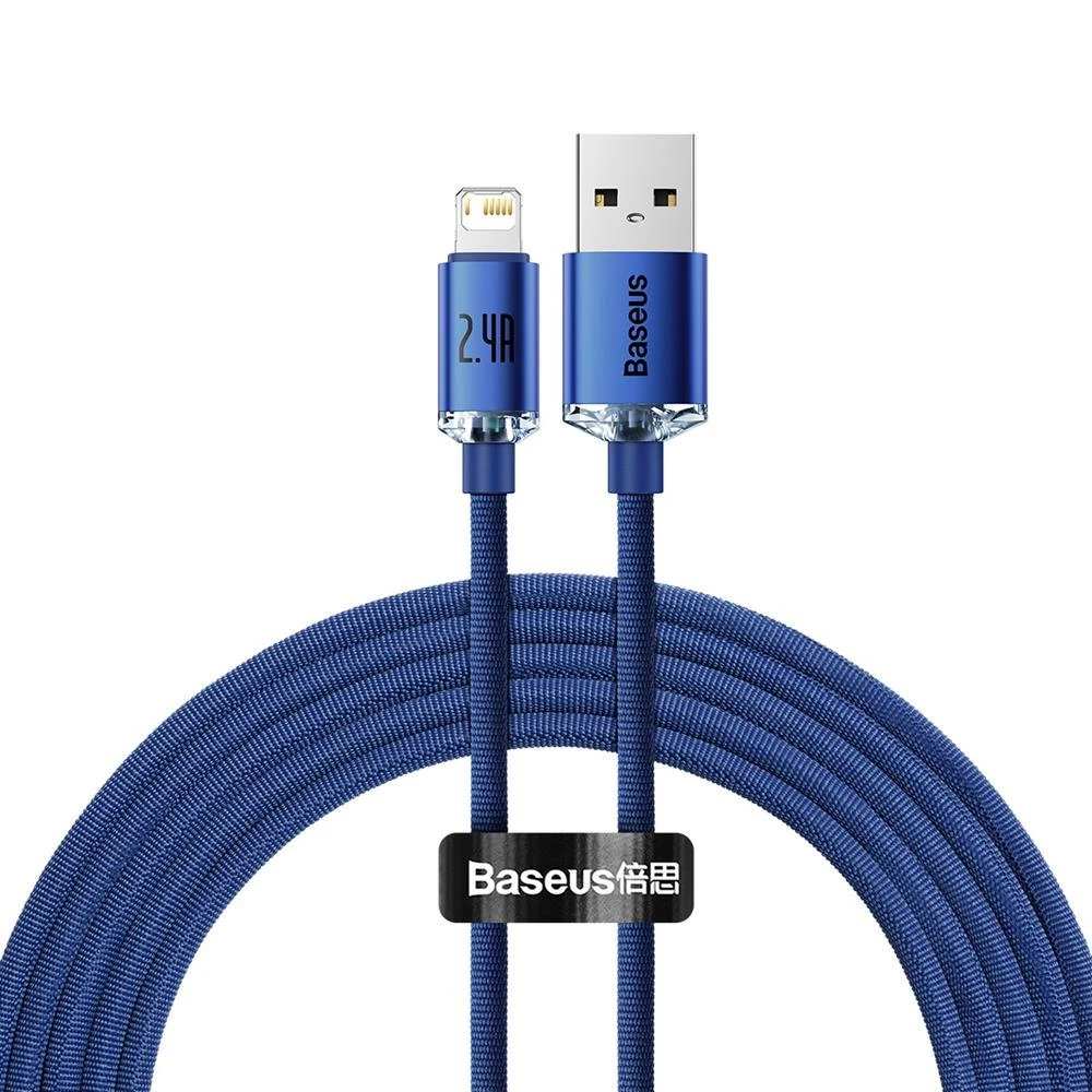 Baseus Crystal Shine USB - Lightning kabelis 2.4A 2m - Mėlynas