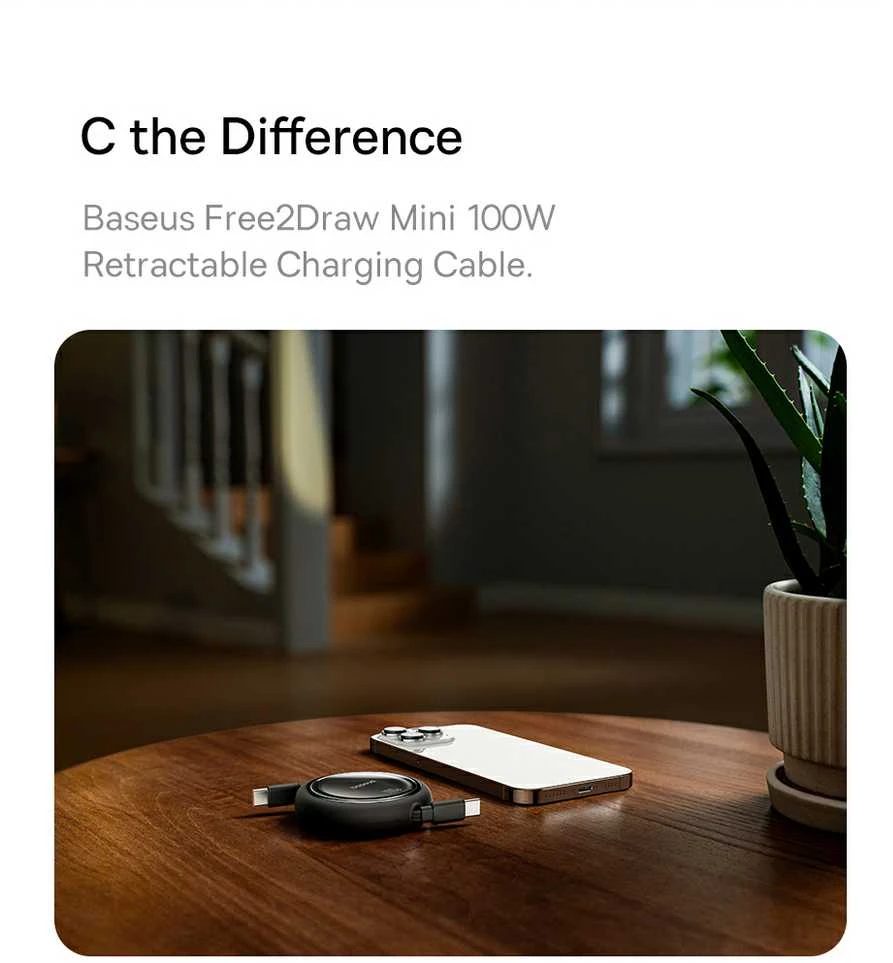 Laidas iš USB-C į USB-C Baseus Free2Draw, PD, 100 W, 1 m (juodas)