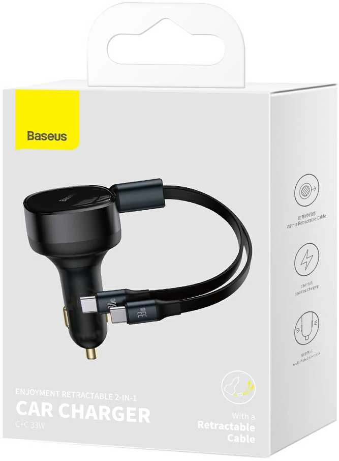 Automobilinis įkroviklis Baseus Enjoyment su kabeliu USB-C, 33W (juodas)